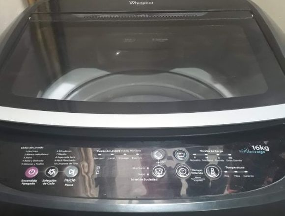 Lavadora whirlpool 16kg intelicarga color gris. 