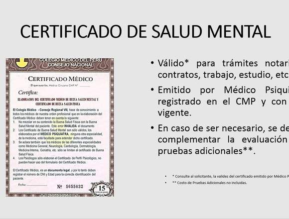 Médico Psiquiatra - Certificado de Salud Mental
