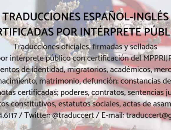 Intérprete Público Ing-Esp/Traducción Certificada