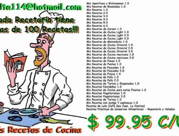 MIS RECETAS DE COCINA 100 Recetas a solo $ 99