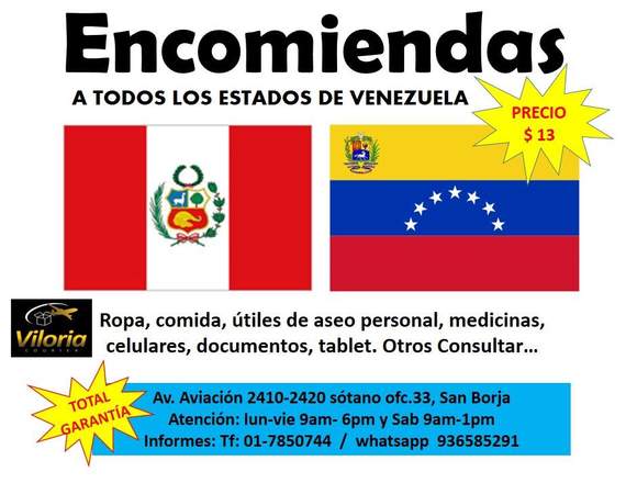   ENCOMIENDAS PRÓXIMAS SALIDAS LIMA A CARACAS