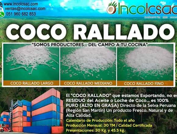 COCO RALLADO DESHIDRATADO (LARGO, MEDIANO Y FINO) 