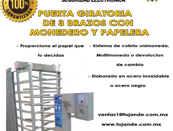 PUERTA GIRATORIA BIDIRECCIONAL CON PAPELERA