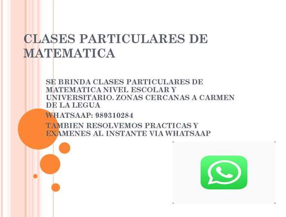 CLASES PARTICULARES DE MATEMATICA TODO NIVEL