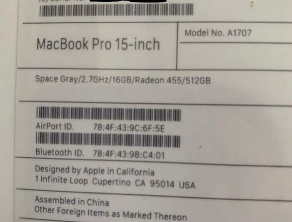 Macbook pro 15 pulgadas 512gb touch bar