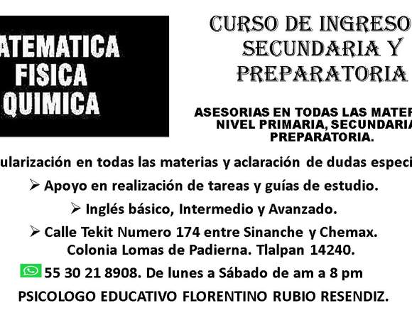 ASESORÍAS: PRIMARIA, SECUNDARIA Y PREPARATORIA