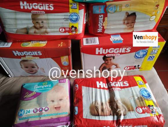 Caja Pañales Huggies y Paquetes Pampers