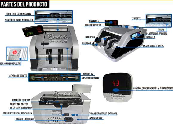  Contador Detector D Billetes Falsos 3 Pantallas