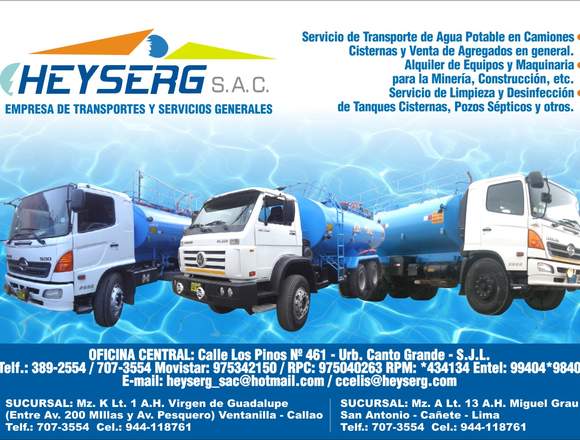 HEYSERG SAC, TRANSPORTE DE AGUA POTABLE.