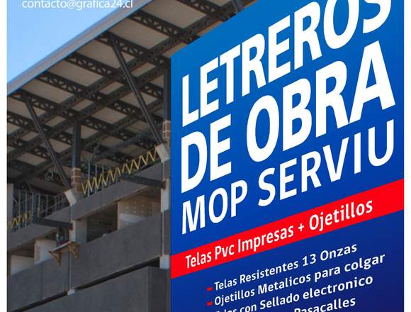 LETREROS DE OBRA, MOP TELAS IMPRESAS EN PVC