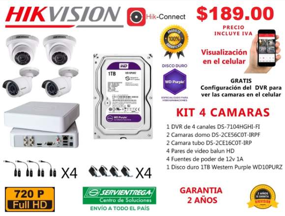 KIT 4 CAMARAS CCTV 720P. HIKVISION 0983080310.