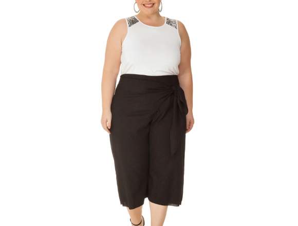 Calça Plus Size Pantacourt Preto Miss Masy Plus