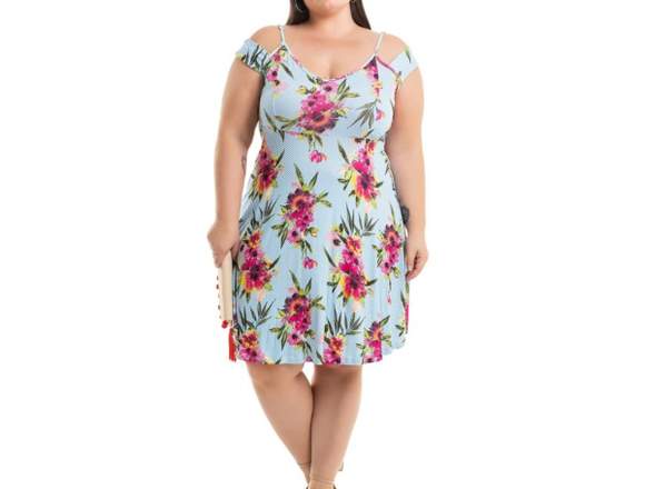 Vestido Viscolycra Floral com Ombros Vazados 