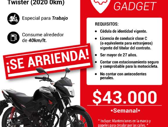 Se arrienda Moto Honda CB125F Twister (2020 0 km)