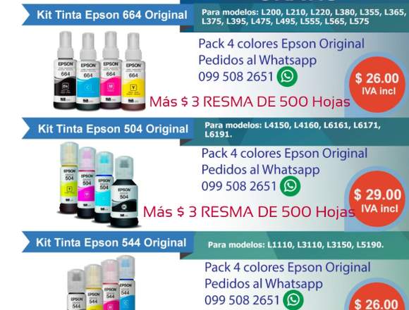 Tinta original epson 664, 544 en $ 26 504 en $29 