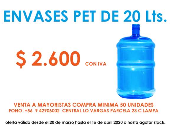 se venden envases pet para agua de 20 litros