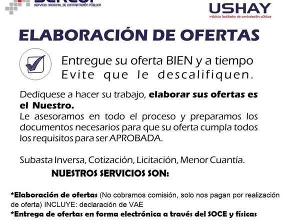 Elaboración de ofertas para el SERCOP en MFC/USHAY