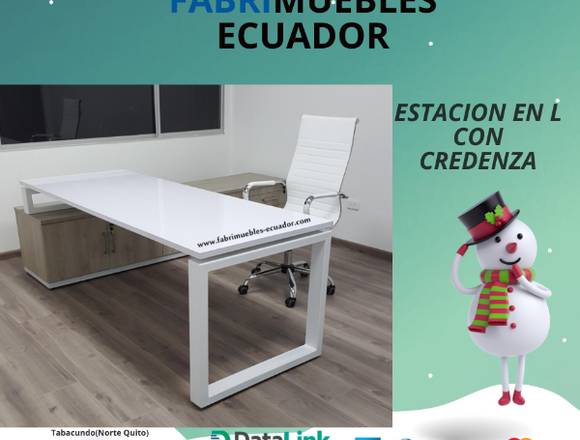 ESTACION DE TRABAJO EN L CON CREDENZA 