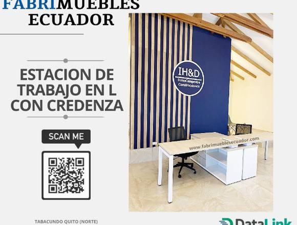 ESTCION DE TRABAJO EN L CON CREDENZA 