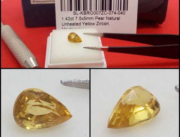 Zircón Amarillo Madagascar talla pera 1.42 Cts