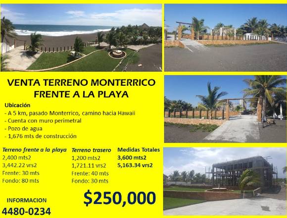 VENTA TERRENO MONTERRICO (Frente a la playa)