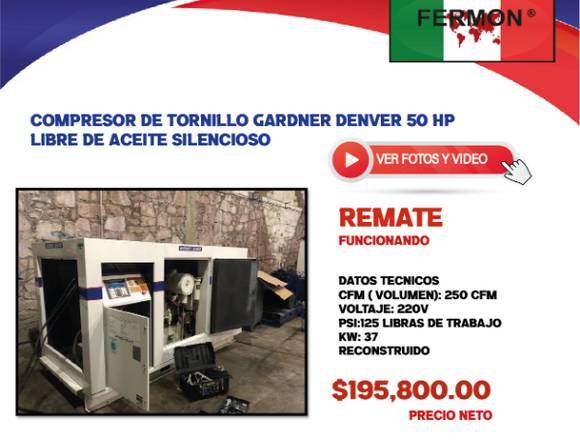 COMPRESOR DE TORNILLO GARDNER DENVER 50HP L/ACEITE