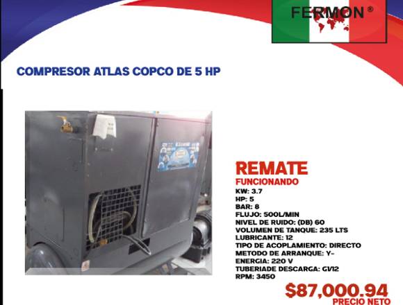 COMPRESOR ATLAS COPCO DE 5 HP.