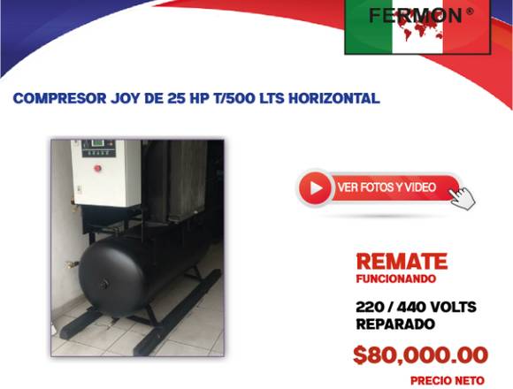 COMPRESOR JOY DE 25 HP T/500 LTS HORIZONTAL.