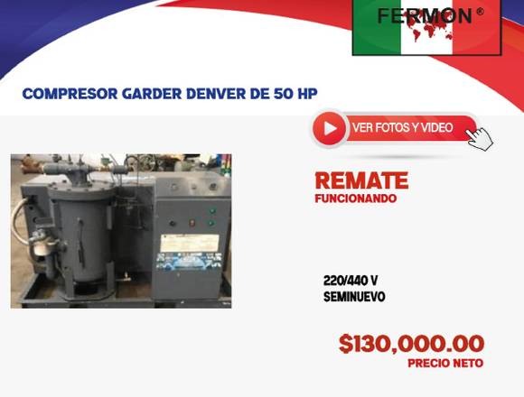 COMPRESOR GARDER DENVER DE 50 HP.