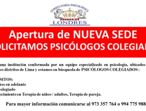 SE NECESITA PSICOLOGOS COLEGIADOS 