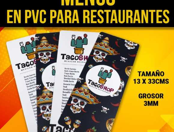 MENÚS PERSONALIZADOS EN PVC PARA RESTAURANT