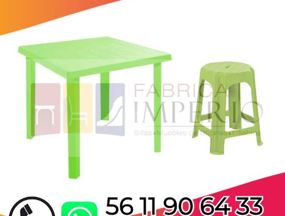 PAQUETE DE 4 BANCOS + MESA DESMONTABLE DE PLASTICO