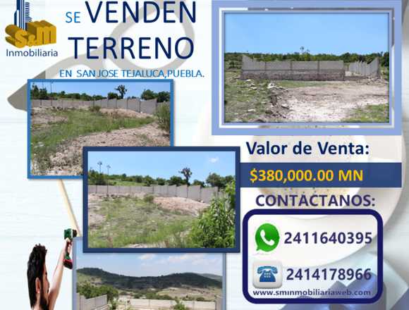 Se vende terreno bardeado en Sn jose Tejaluca, Pue