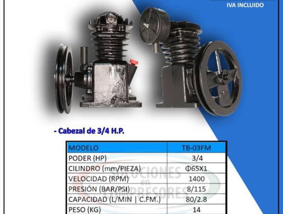 Cabezal 3/4 H.P. Modelo: TB-03FM