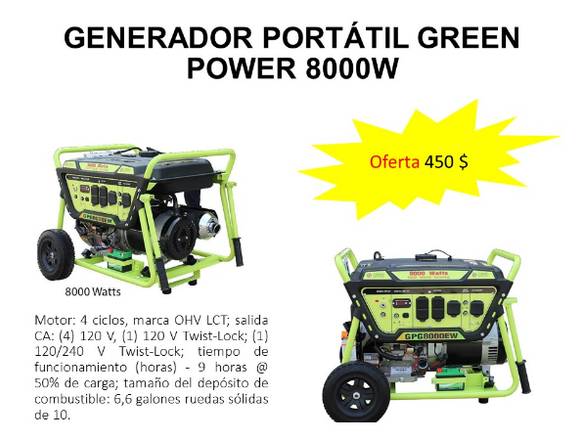 GENERADOR PLANTA PORTÁTIL GREEN POWER 8000W