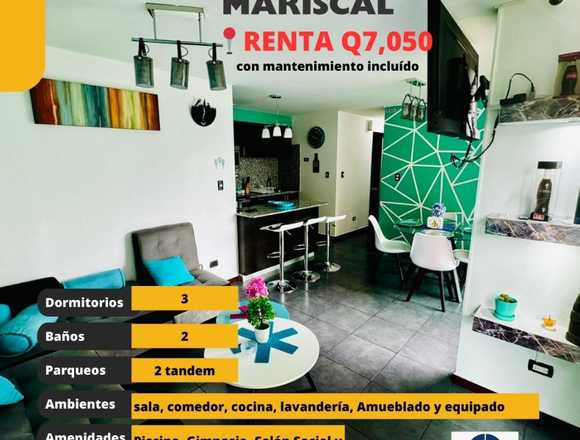 Apartamento zona 11 Mariscal amueblado y equipado