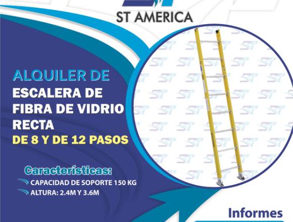 ALQUILER ESCALERA FIBRA VIDRIO RECTA DE 12 PASOS