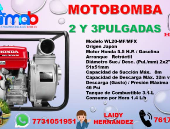 Motobomba honda de 2 y 3 Pulgadas