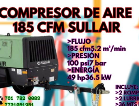 RENTA DE COMPRESOR DE AIRE DE 185 CFM SULLAIR