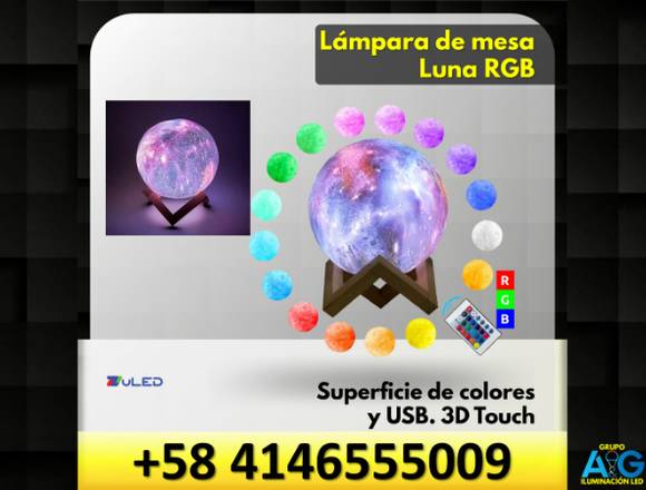 LAMPARA LED DE MESA LUNA 3D SUPERFICIE DE COLORES