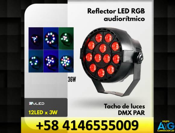 REFLECTOR LED RGB TACHO DE LUCES AUDIORI 12LED X3W