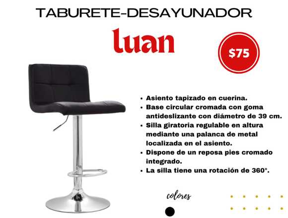 Taburete desayunador luan| taburete de bar  