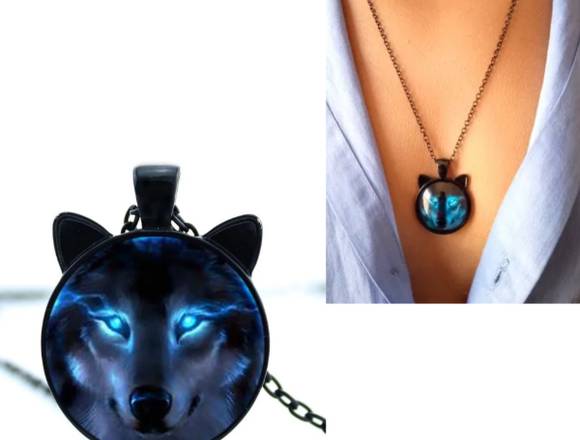 Collar mágico 3D Lobo Nórdico rostro brillante 