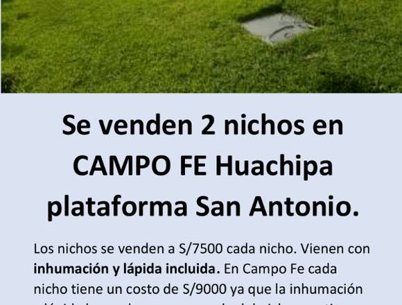 SE VENDE 2 NICHOS EN CAMPO FE HUACHIPA 