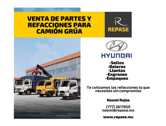 VENTA DE REFACCIONES PARA CAMIÓN GRÚA HYUNDAI