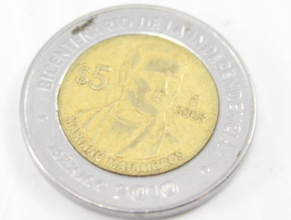 Mariano Matamoros 5 Pesos Moneda Independencia