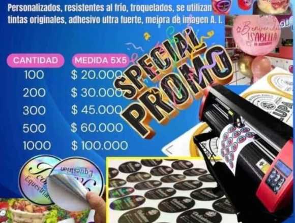 Promoción 100 stickers medidas 5x5 cm