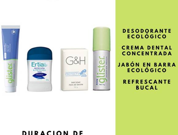 DESODORANTE+ JABON BARRA+ CREMA DENTAL + ALIENTO +