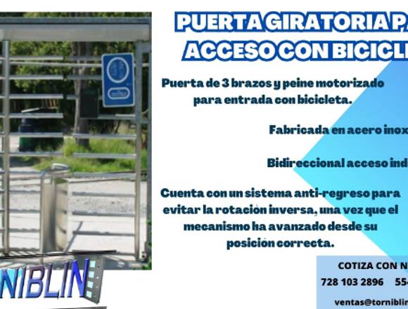 PUERTA GIRATORIA PARA ACCESO CON BICICLETA