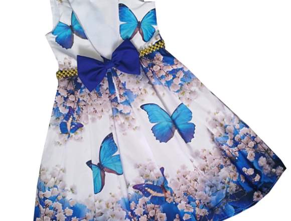 Vestido Para Niñas Mariposas Azules